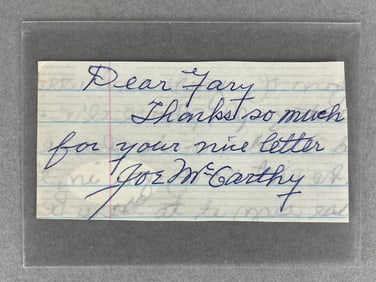 Joe McCarthy Signed Note with JSA COA