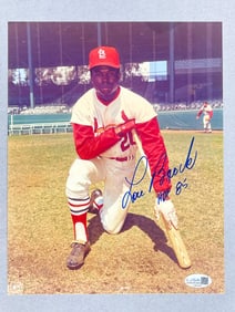 Lou Brock Signed 8x10 Photo with Inscription and JSA COA