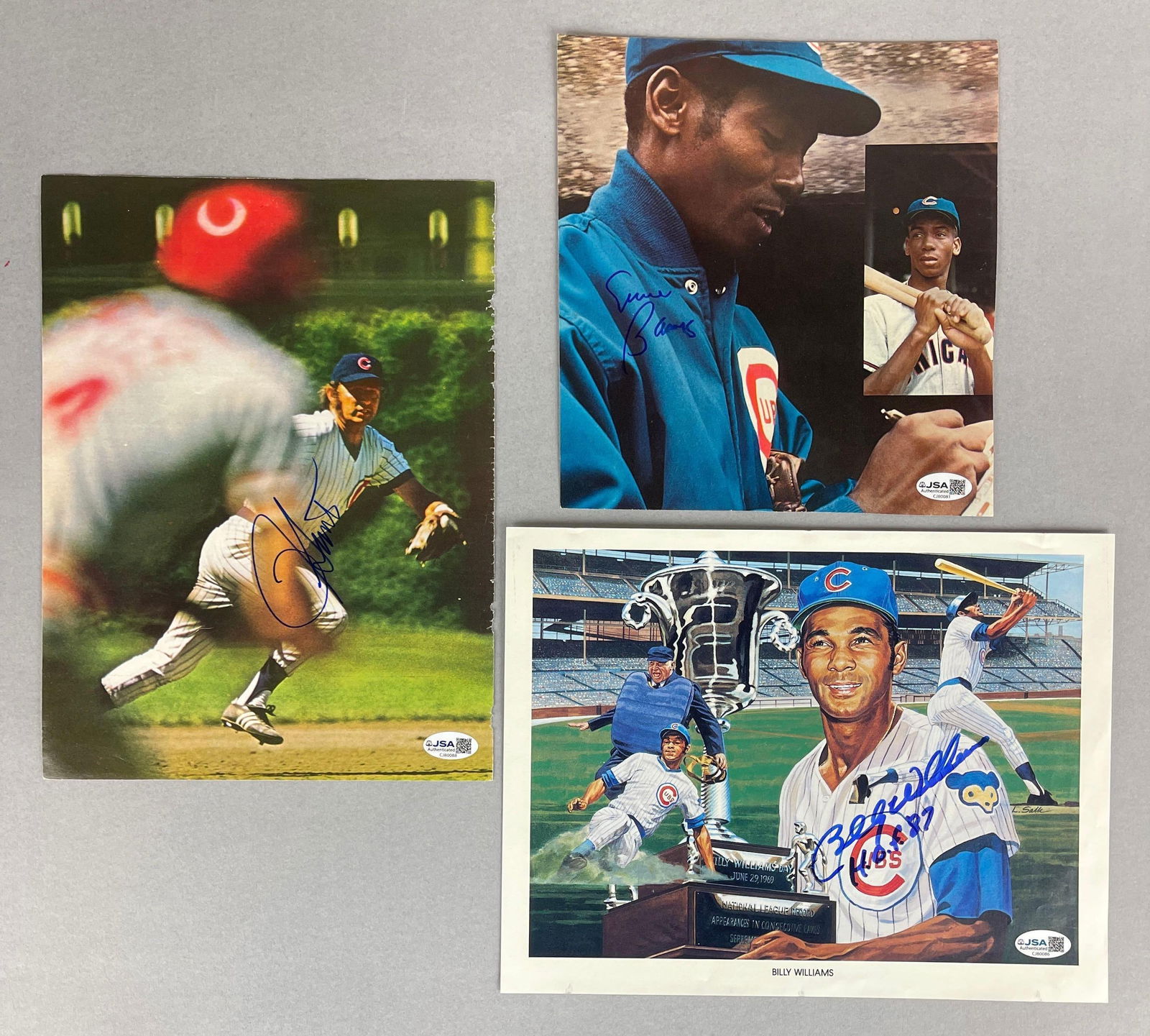 Ernie Banks, Ron Santo, and Billy Williams Signed Photos with JSA COA (1 of 3)