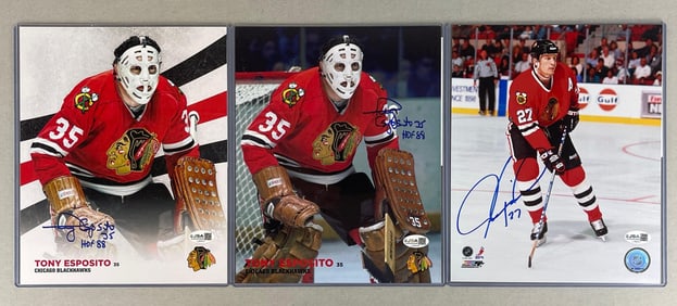 2 - Tony Esposito and 1 - Jeremy Roenick Signed Photos with JSA COAs