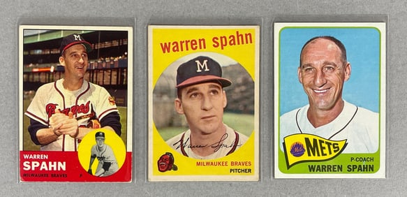 1959, 63, and 65 Topps Warren Spahn Cards