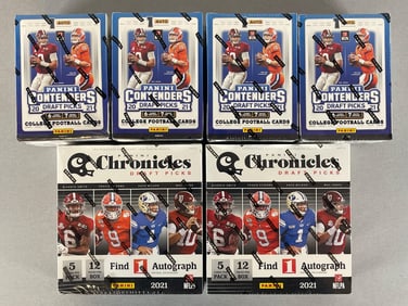 4 - 2021 Contenders College Draft Pick Blaster box and 2 - 2021 Chronicles Draft Pick Football Mega