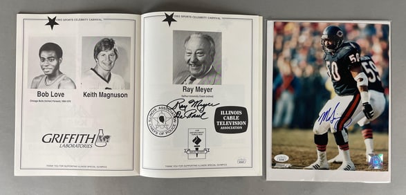 Mike Singletary Signed Photo and Ray Meyer Signed Celebrity Program with JSA COA