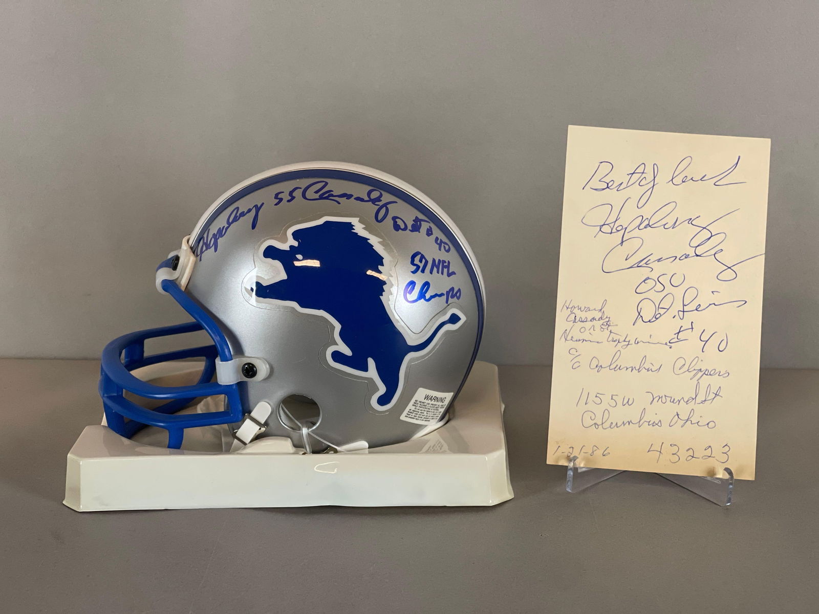 Hopalong Cassidy Signed Detroit Lions Mini Helmet and Photo Card (1 of 3)