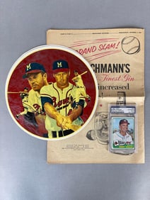 1957 Milwaukee Sentinel World Series Edition Newspaper + 3 Ed Mathews Placemats and Bobby Bragan