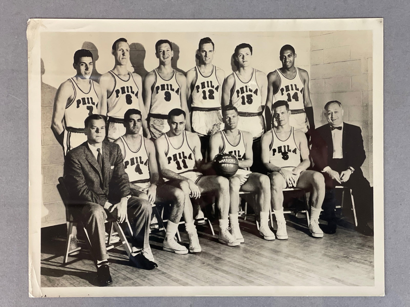 Original 1955 - 56 Philadelphia Warriors Team Photo - NBA Champions: NBA Champs Philadelpia Warriors with Paul Arizin and Tom Gola