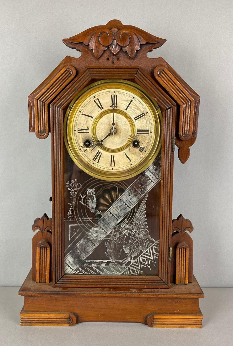 Antique Wm L. Gilbert Clock Co Flora Mantel Clock (1 of 6)