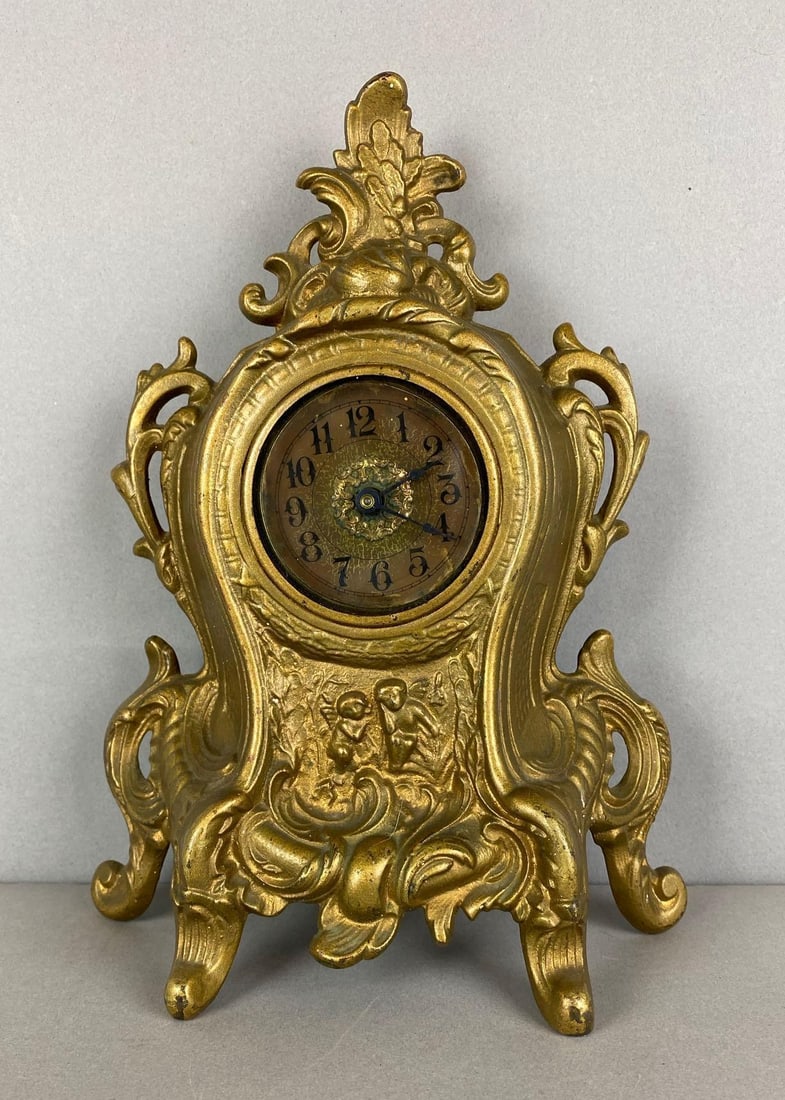 Antique Rococo Style Gilt Cast Iron Mantel Clock (1 of 5)