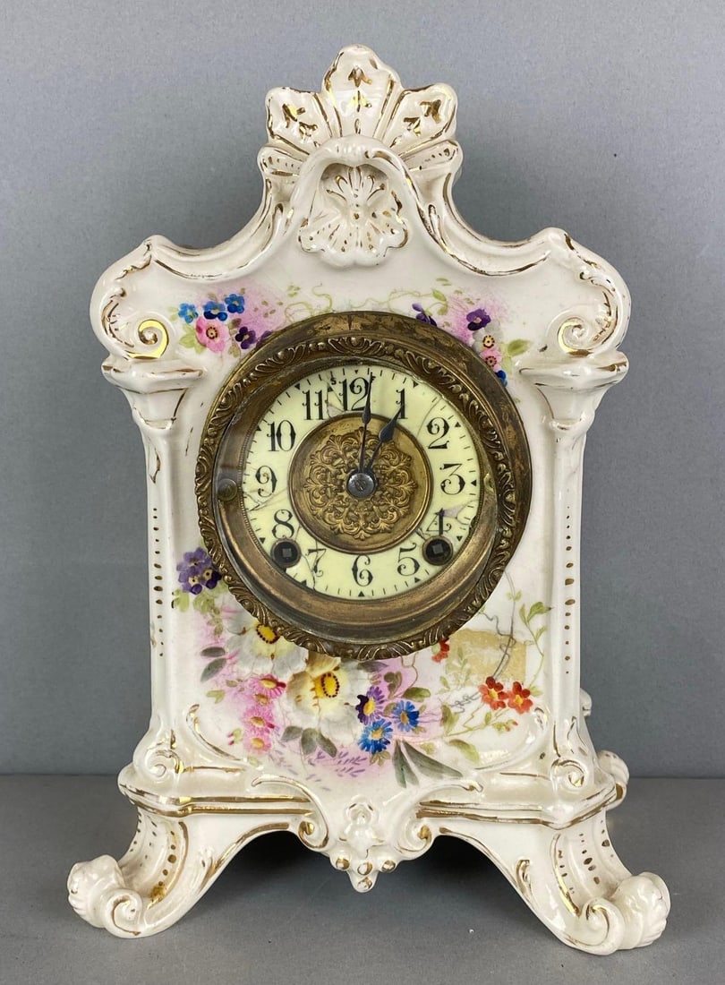 Antique Gilded Porcelain Mantel Clock (1 of 6)