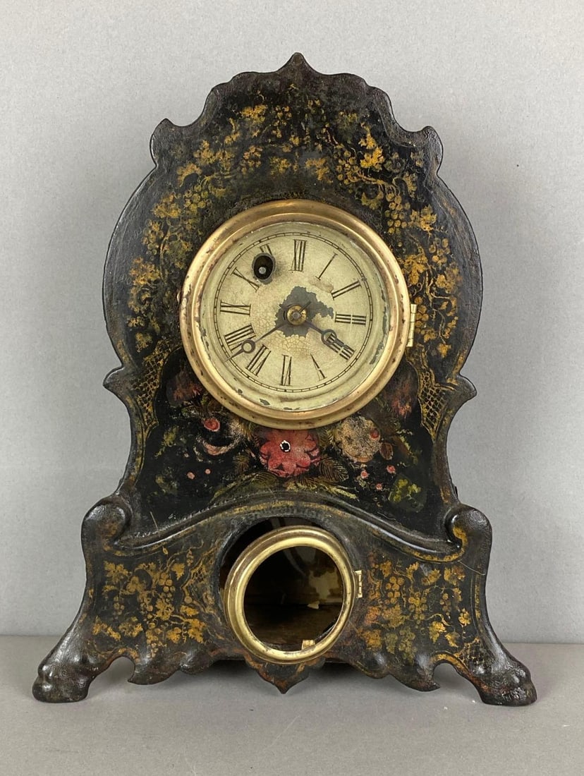 Antique Painted Cast Iron Front Mantel Clock (1 of 6)