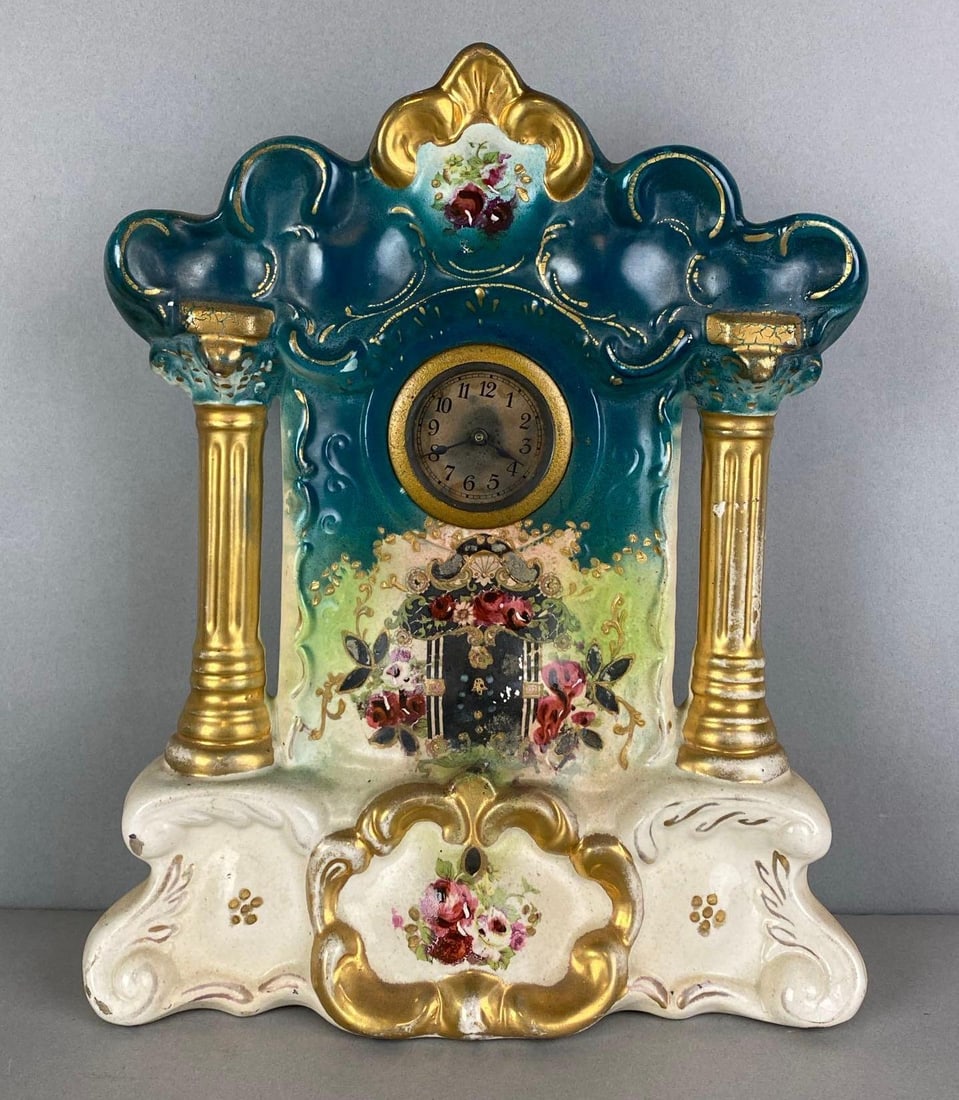 Antique Hand Painted Gild Mantel Clock (1 of 7)