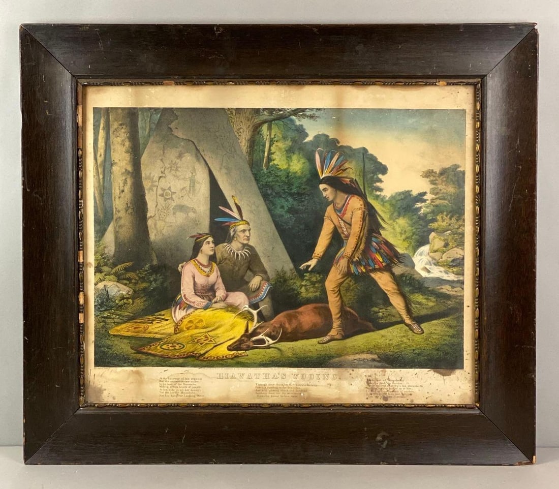 Currier and Ives Hiawathas Wooing Lithograph: In-House Shipping Option: If you would like to use our in-house shipping service, please select “Arrange My Own Shipping” when paying your invoice. After payment, our in-house shipping team