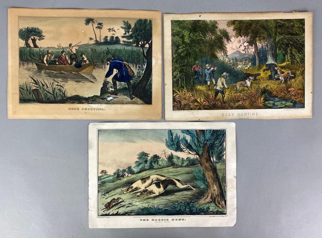 Group of 3 Currier and Ives Hunting Lithographs (1 of 2)