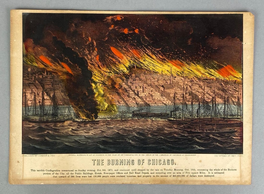 1871 Currier and Ives The Burning of Chicago Lithograph (1 of 2)
