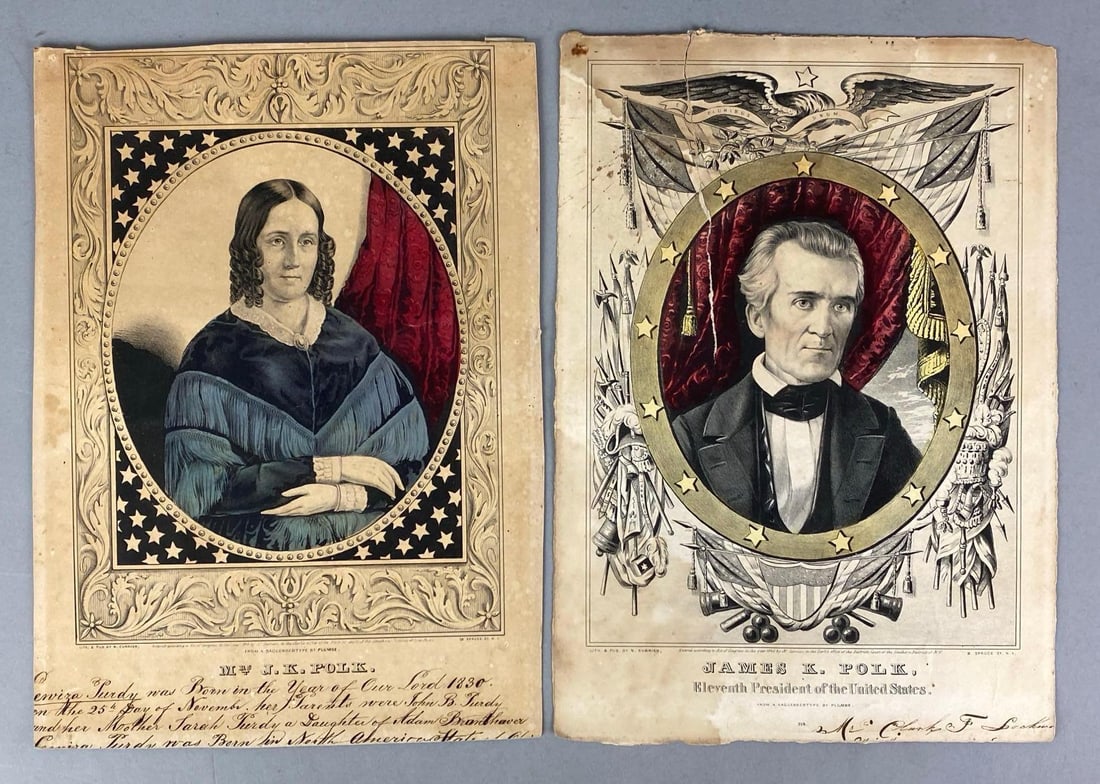 Group of 2 1846 N Currier Mr and Mrs Polk Lithographs (1 of 2)