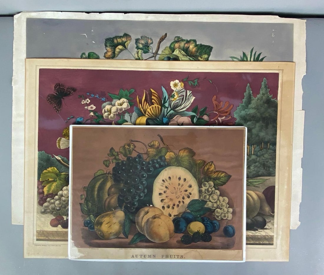 Group of 3 Antique Fruit and Floral Lithographs (1 of 3)