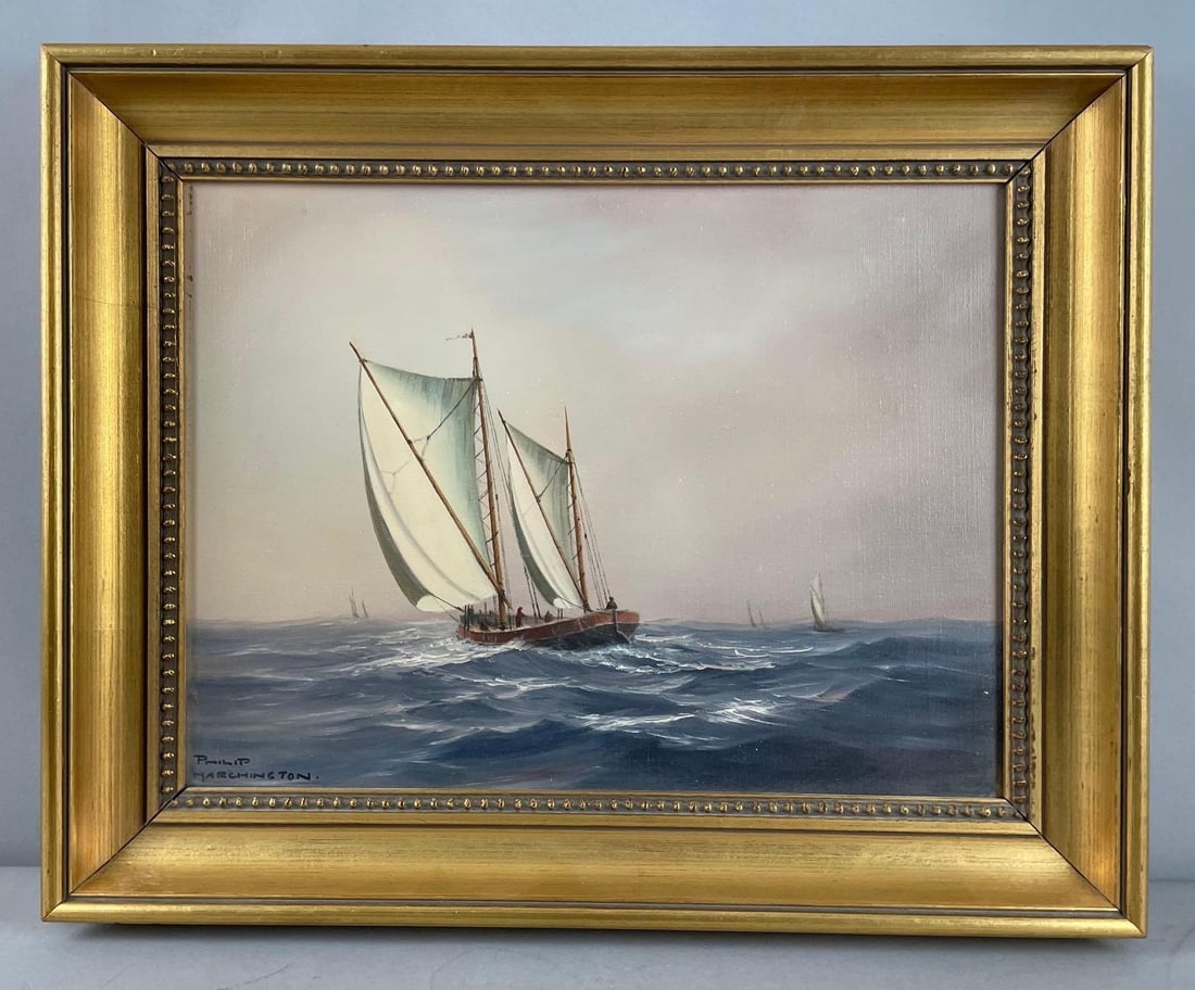 Artist Signed Sailboat Oil Painting on Canvas (1 of 2)