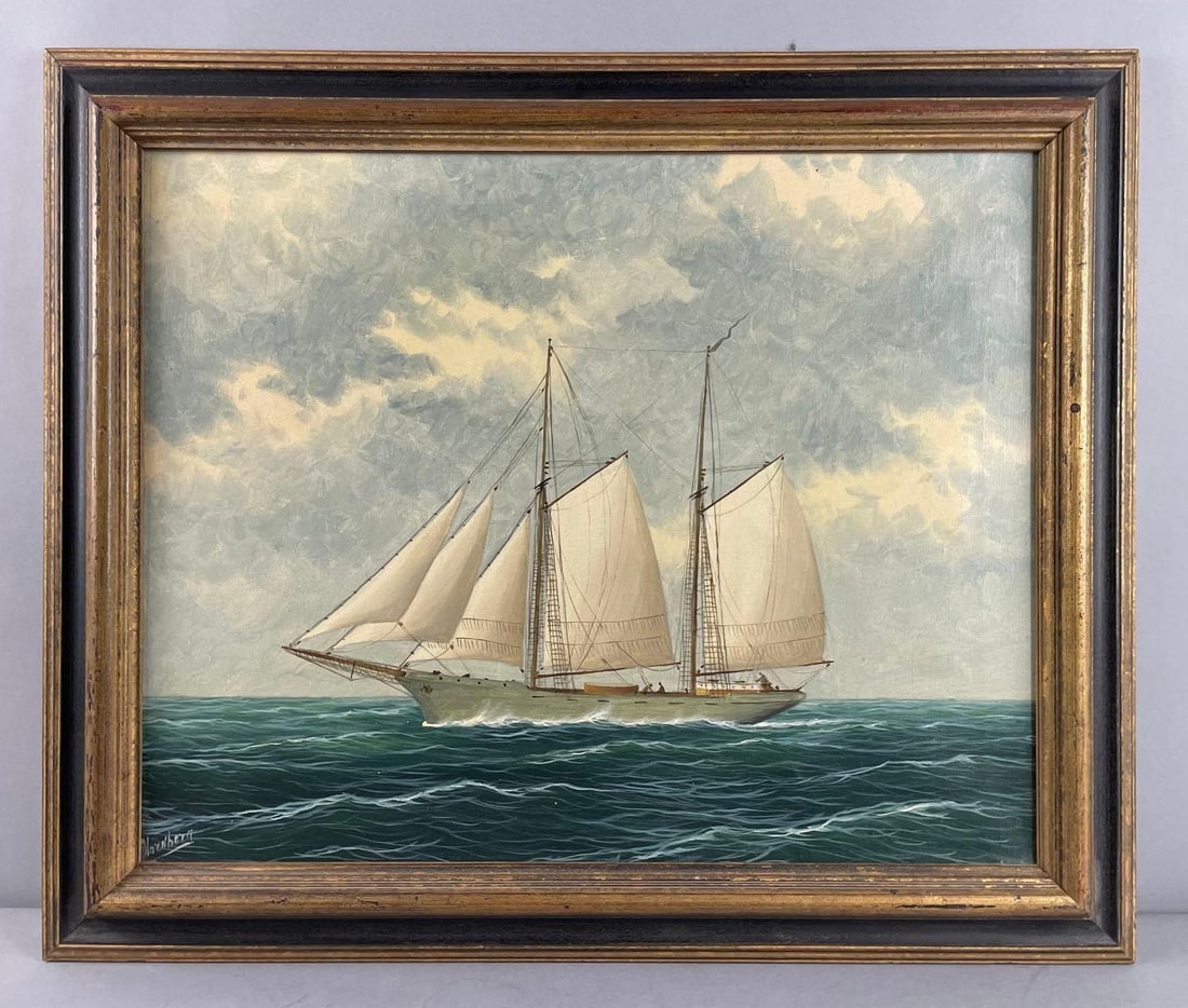 Signed Schooner Oil Painting on Canvas (1 of 3)