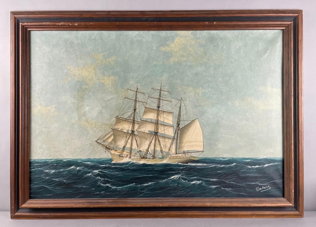 Nordberg Signed Tall Sailing Ship Oil Painting on Canvas (1 of 3)