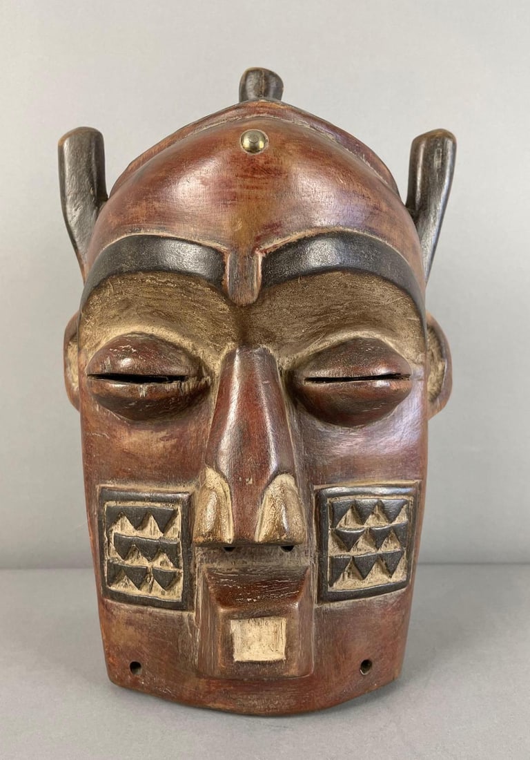 African Tribal Hand-Painted Carved Wood Mask (1 of 2)