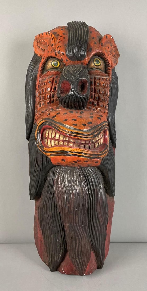 Tribal Hand-Painted Carved Wood Lion Mask (1 of 3)