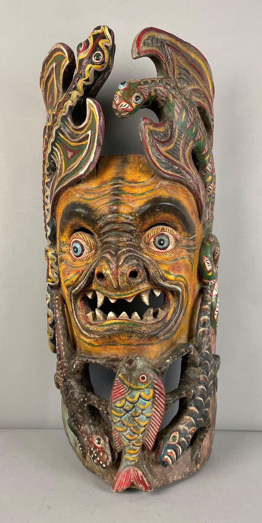 Balinese Hand-Painted Carved Wood Boma Mask (1 of 4)
