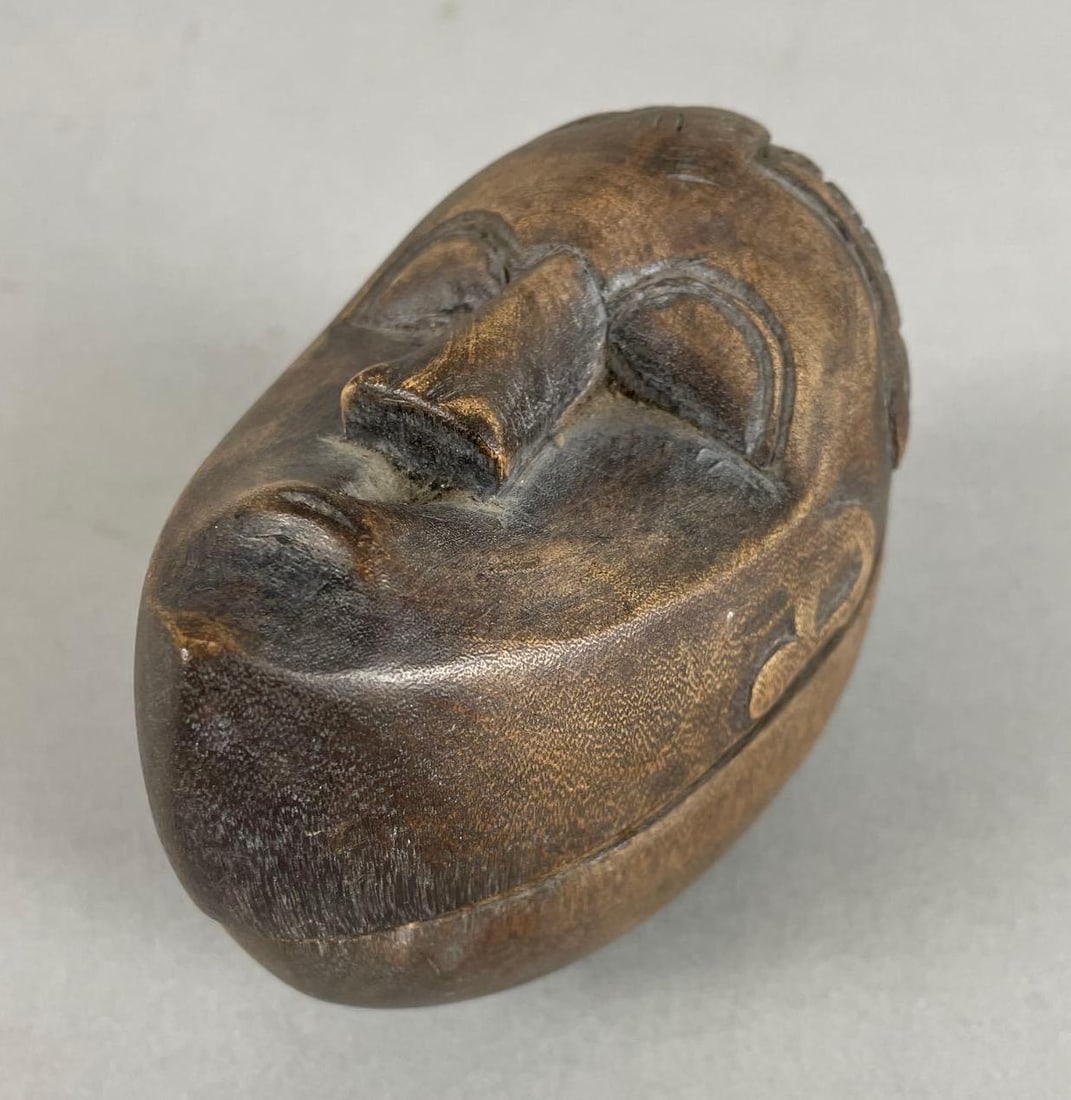 African Baule Mask Carved Wood Lidded Box (1 of 3)