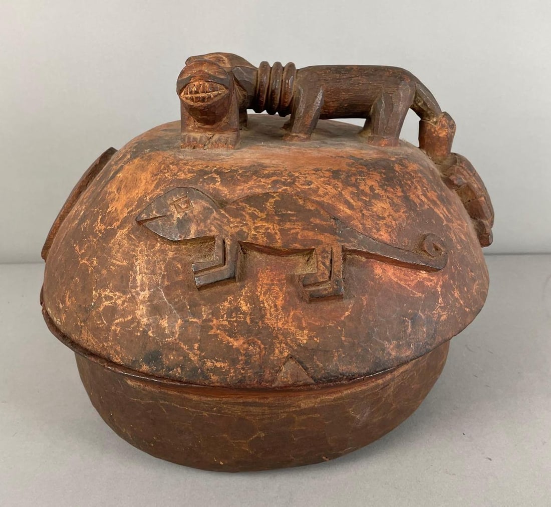 African Yoruba Carved Wood Lidded Divination Bowl (1 of 2)