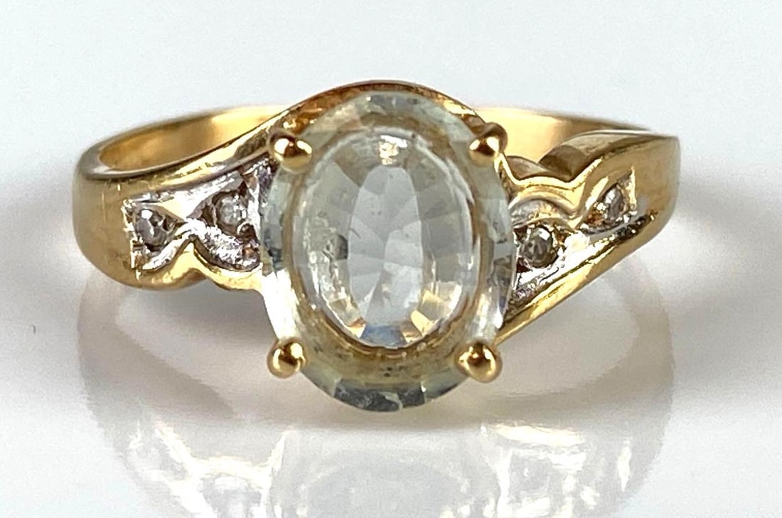14K Gold Clear Spinel and Diamond Ring (1 of 7)