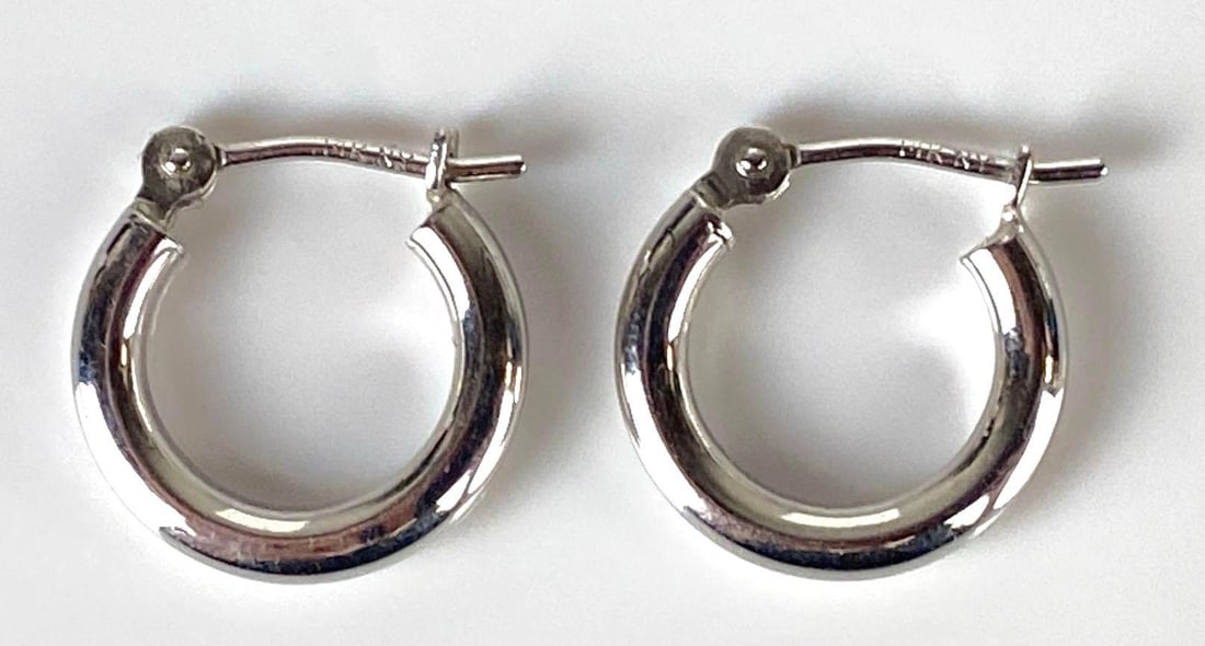 Pair of Small 14K White Gold Hoop Earrings: In-House Shipping Option: If you would like to use our in-house shipping service, please select “Arrange My Own Shipping” when paying your invoice. After payment, our in-house shipping team