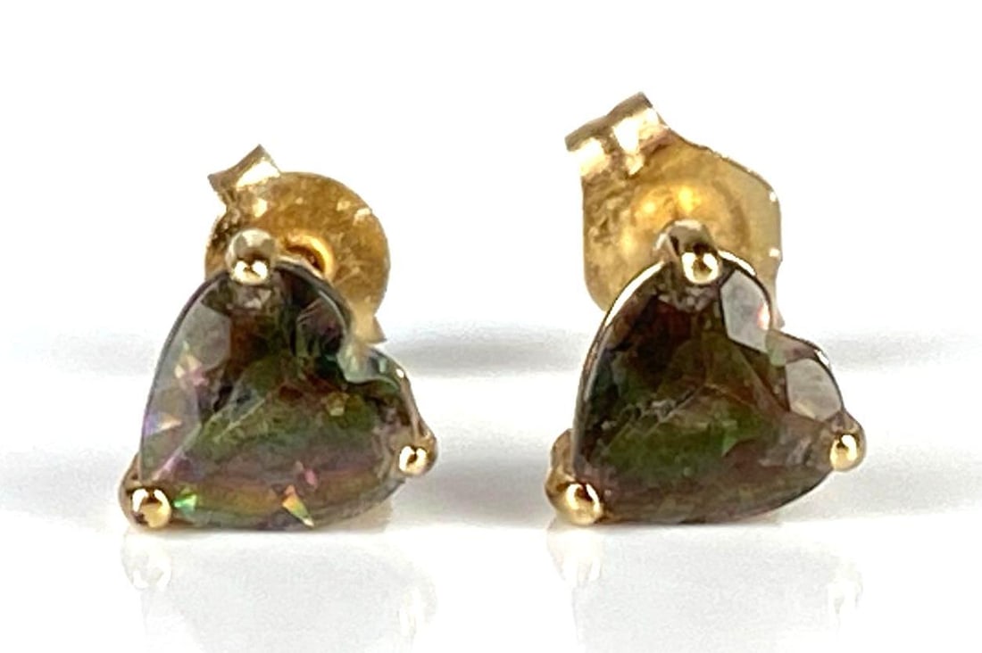 Pair of 14K Gold Mystic Topaz Heart Stud Earrings (1 of 3)