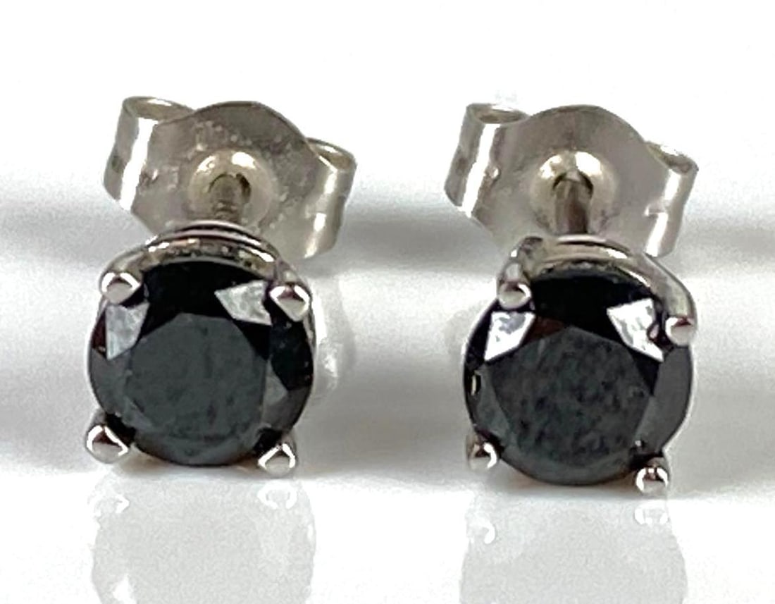Pair of 14K White Gold Black Diamond Stud Earrings (1 of 3)