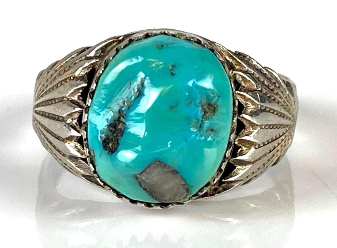 Signed RB Sterling Silver Navajo Turquoise Ring (1 of 6)