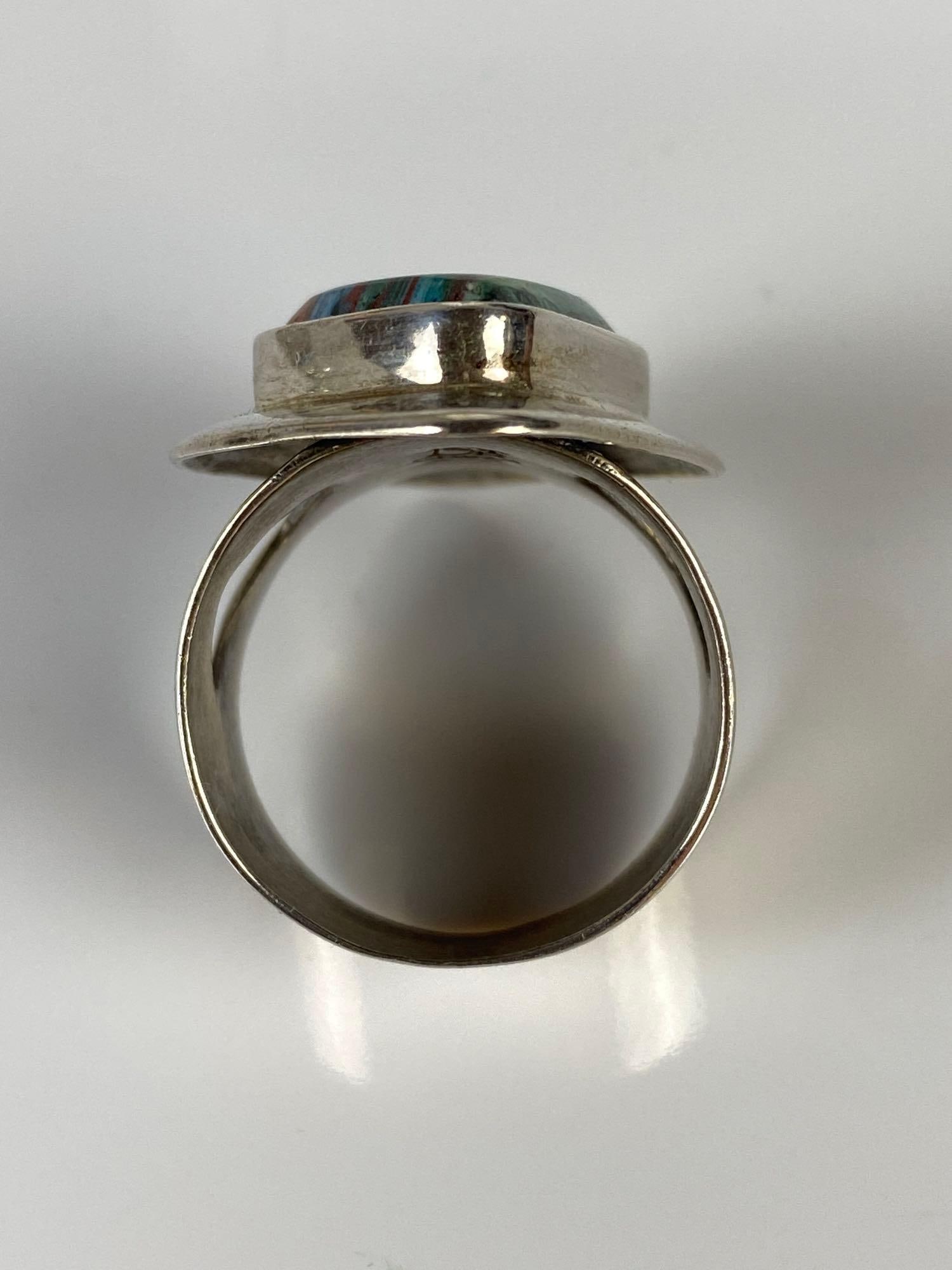 Signed DTR Sterling Silver Calsilica Ring - 6