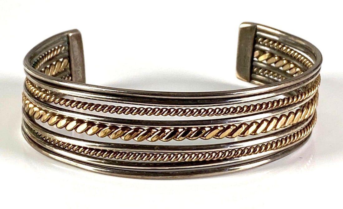 Signed TAHE Sterling Silver and GF Cuff Bracelet (1 of 3)