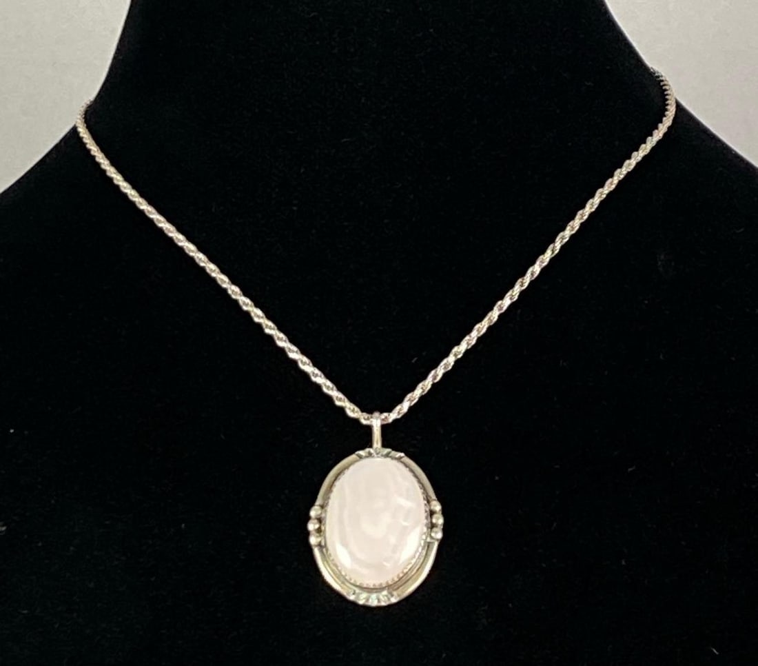 Italian Sterling Silver Pink MOP Pendant Necklace (1 of 4)