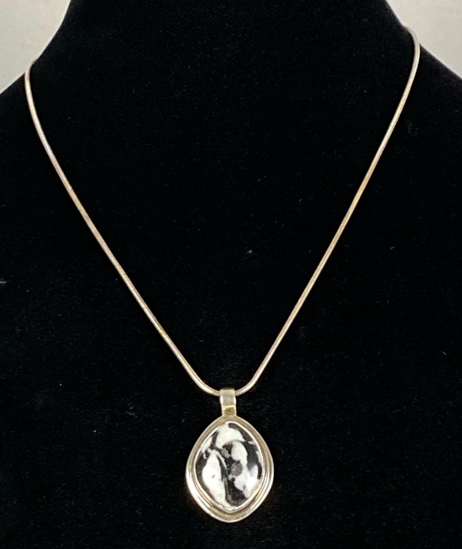 Signed Sterling Silver White Buffalo Stone Pendant Necklace (1 of 3)