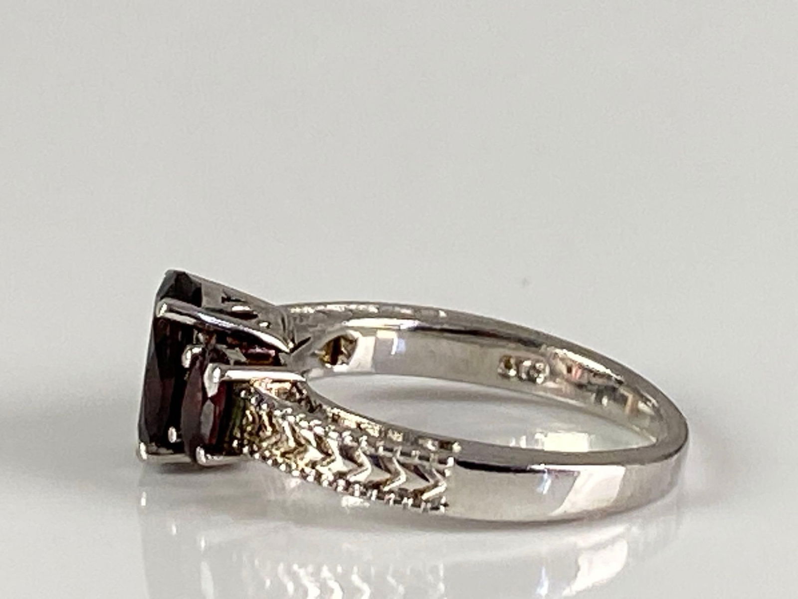 Signed STS Sterling Silver Red Amethyst Ring - 2