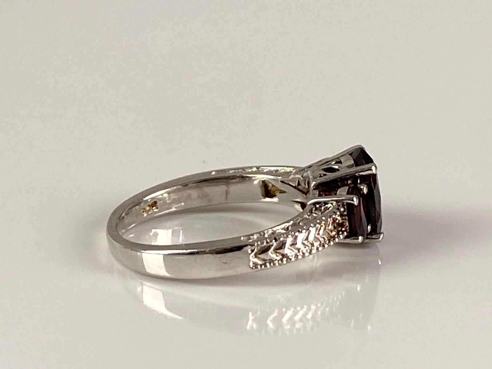 Signed STS Sterling Silver Red Amethyst Ring - 4