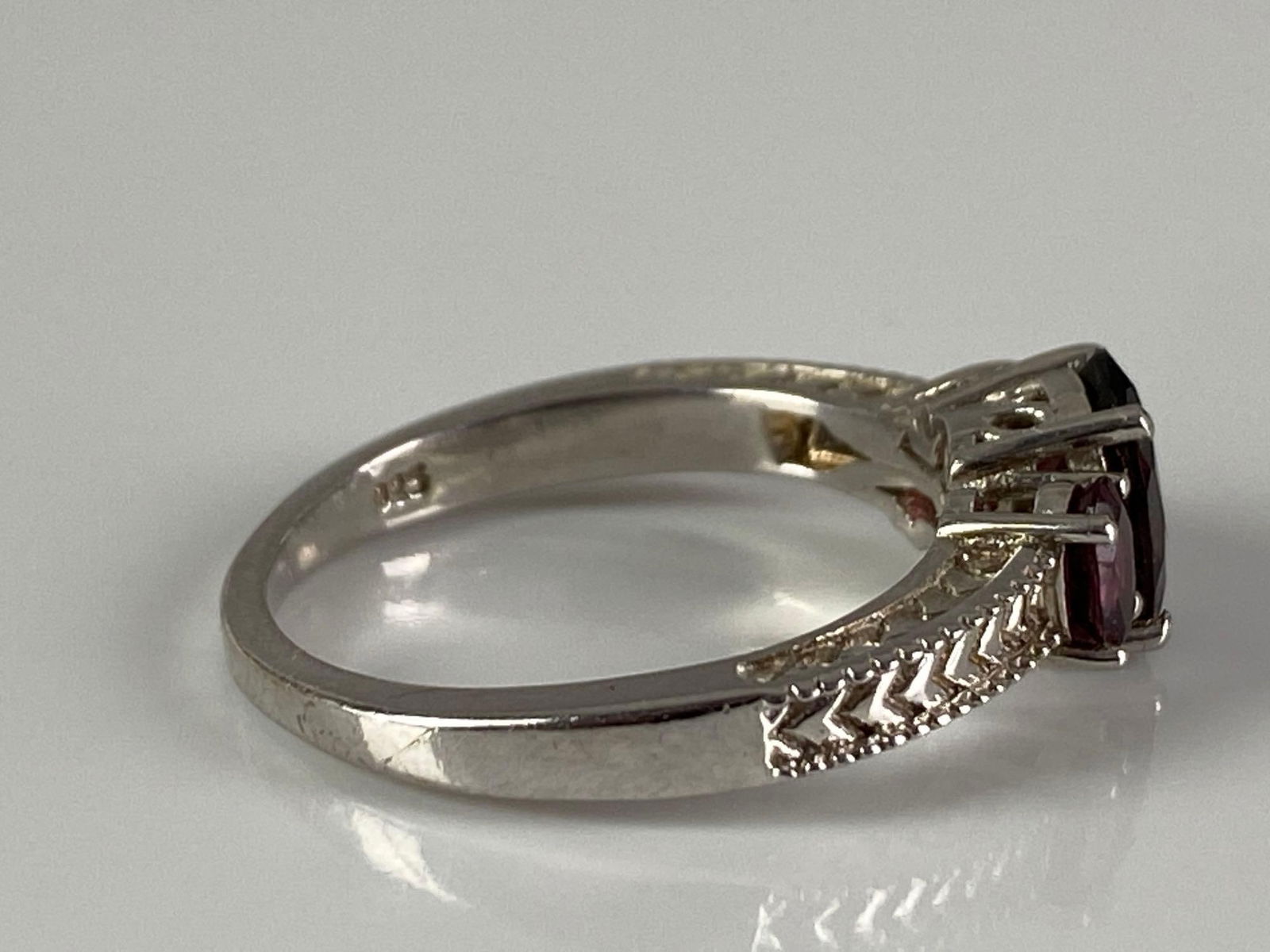 Signed STS Sterling Silver Red Amethyst Ring - 4