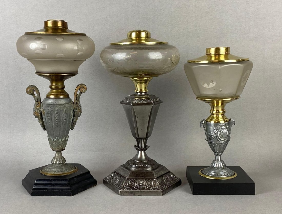 Group of 3 Cast Metal Oil Lamp Bases (1 of 4)
