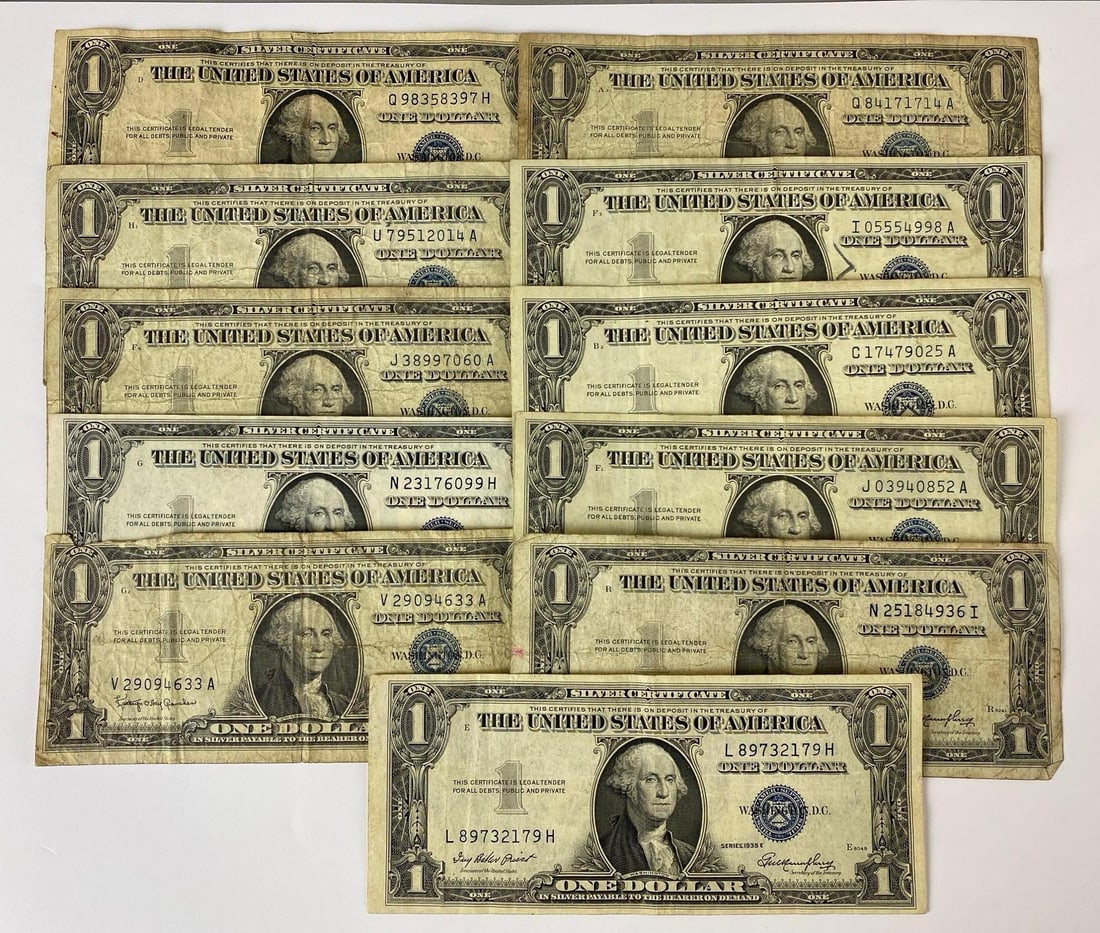 Group of (11)Blue Seal Silver Certificate One Dollar Bill (1 of 2)