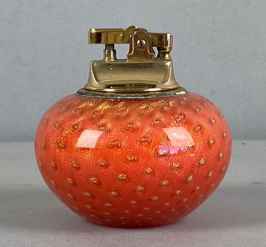 Vintage Coral Gold Fleck Bubble Art Glass Table Lighter (1 of 3)