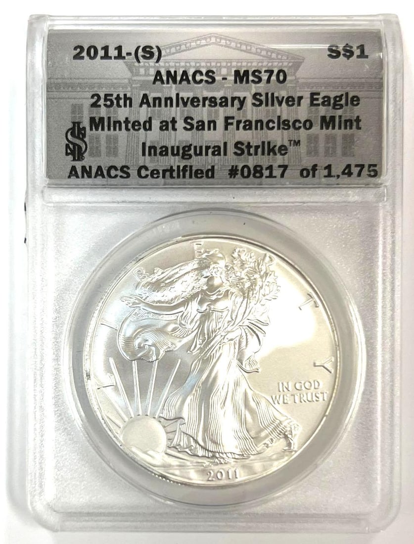 2011 S US Mint Silver American Eagle ANACS MS70 1 oz .999 Fine Silver Round (1 of 2)