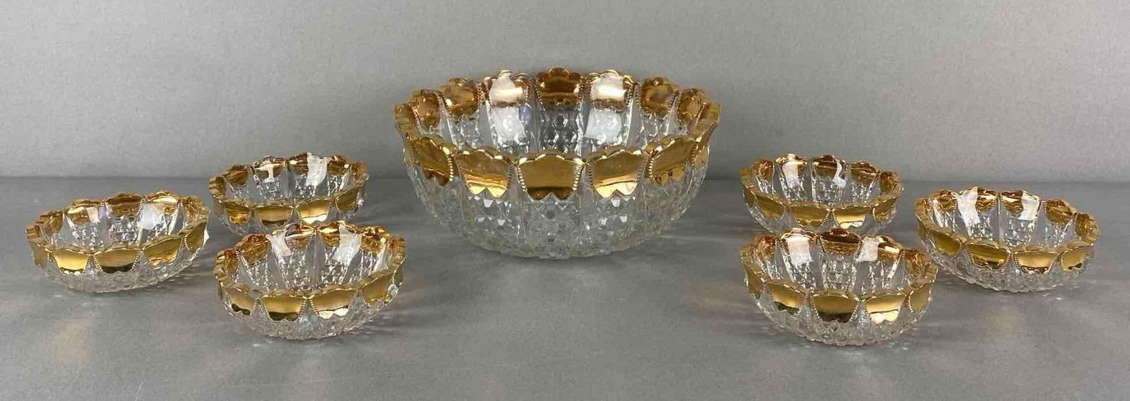 Set of 7 EAPG Gold Flash Button Panel Master and Berry Bowls (1 of 4)