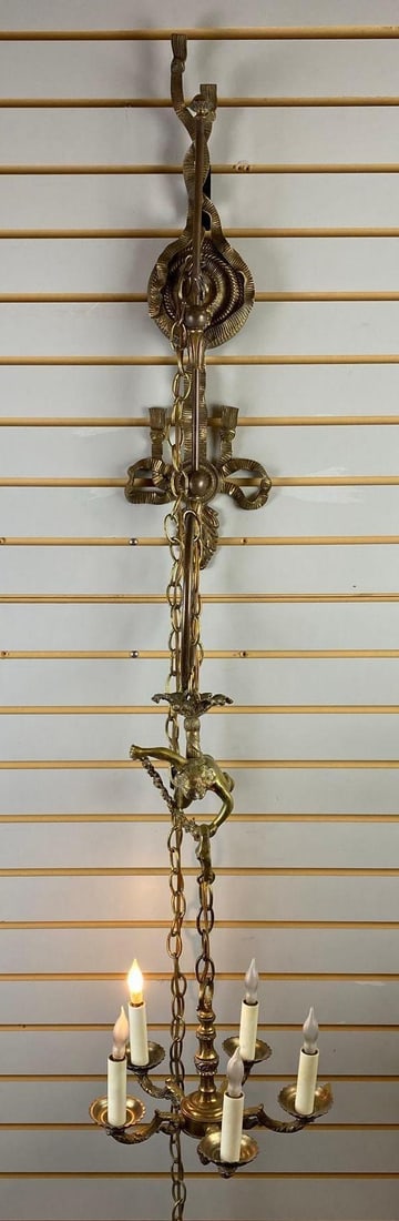 Vintage French Bronze Angel Wall Sconce Chandelier (1 of 7)