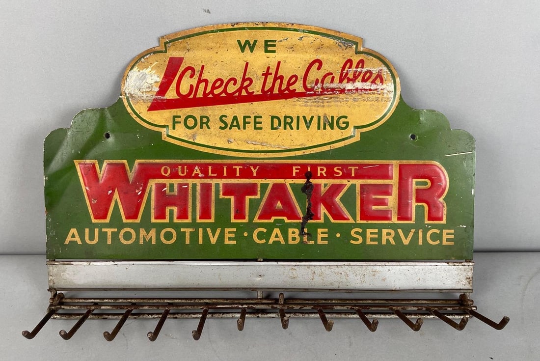Vintage Whitaker Automotive Cables Metal Advertising Display: In-House Shipping Option: If you would like to use our in-house shipping service, please select “Arrange My Own Shipping” when paying your invoice. After payment, our in-house shipping team