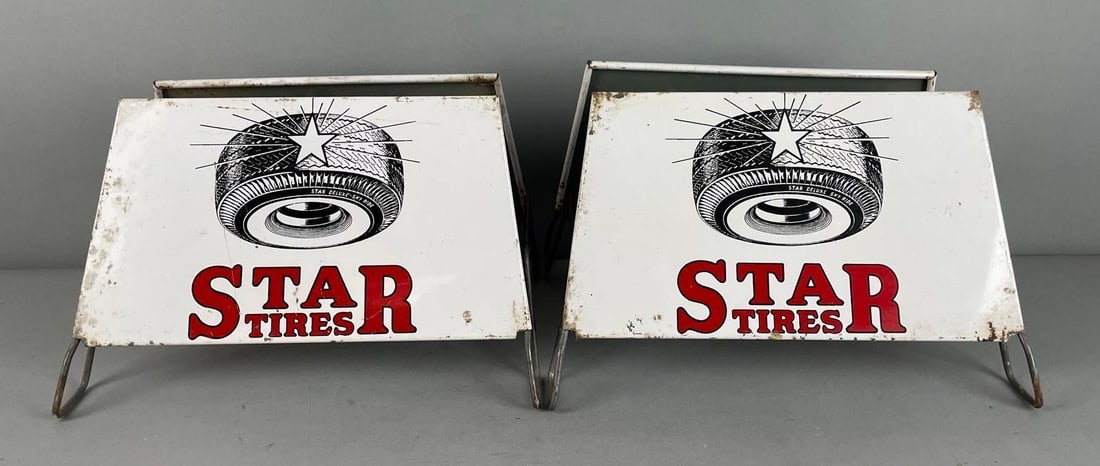 Group of 2 Vintage Star Tires Metal Advertising Display Signs: In-House Shipping Option: If you would like to use our in-house shipping service, please select “Arrange My Own Shipping” when paying your invoice. After payment, our in-house shipping team