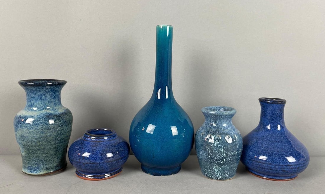 Group of Signed Blue Pottery Vases (1 of 3)