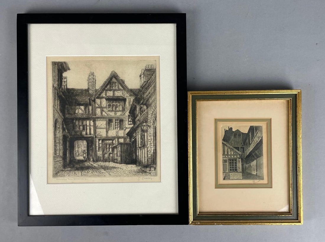 Group of 2 Antique Street View Etchings (1 of 4)